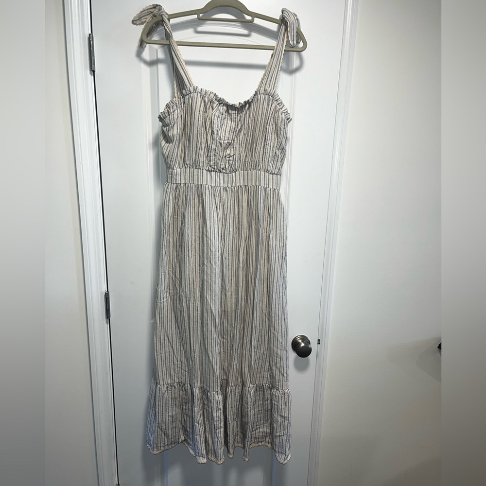 LULUs Midi Striped dress with tie straps